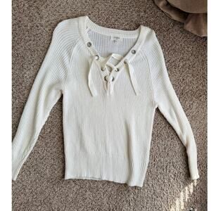 3 for $25 Umgee off white cotton blend ribbed sweater tie front euc L